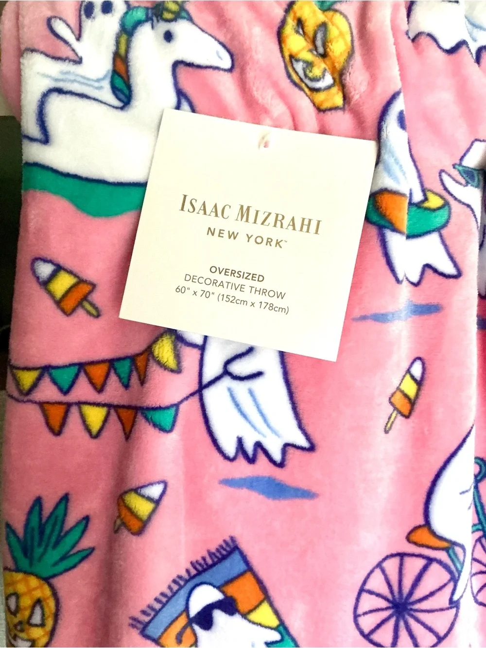 Isaac Mizrahi Pink Novelty Ghost Beach Throw